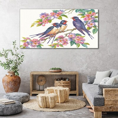 Canvas schilderij Vogels in de bloeiende takken