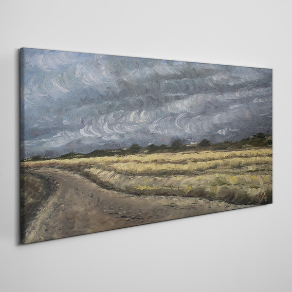 Canvas schilderij Stormachtige lucht boven een landweg