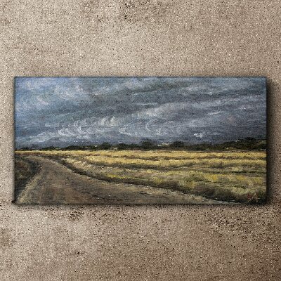Canvas schilderij Stormachtige lucht boven een landweg