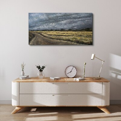 Canvas schilderij Stormachtige lucht boven een landweg