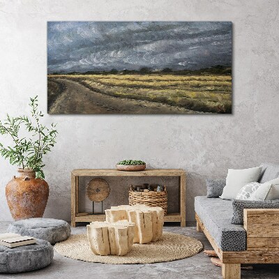 Canvas schilderij Stormachtige lucht boven een landweg