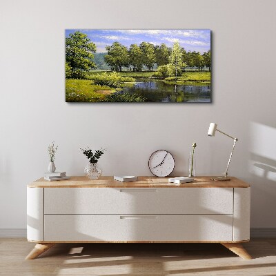 Foto op canvas Een vredig landschap aan de rivier