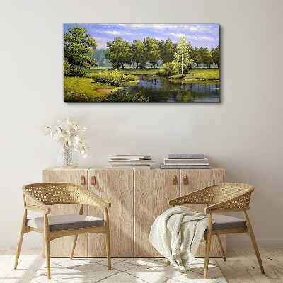 Foto op canvas Een vredig landschap aan de rivier