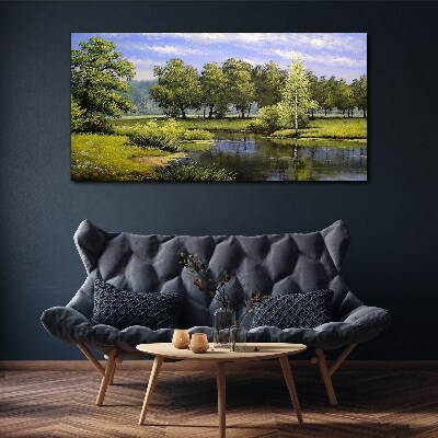 Foto op canvas Een vredig landschap aan de rivier