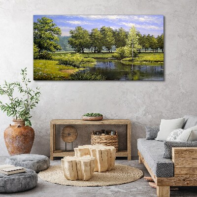 Foto op canvas Een vredig landschap aan de rivier