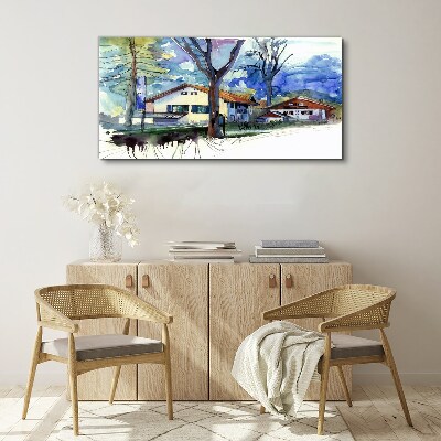 Schilderij op doek Landelijk landschap in aquarel