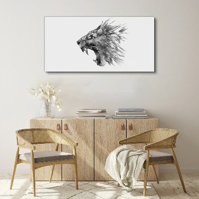 Canvas schilderij De leeuwenkreet in grijstinten