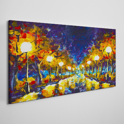 Canvas schilderij Avondsteegje met lampen