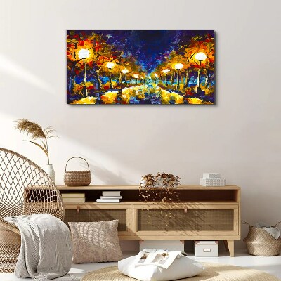 Canvas schilderij Avondsteegje met lampen