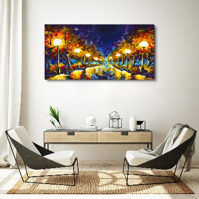 Canvas schilderij Avondsteegje met lampen