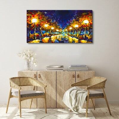 Canvas schilderij Avondsteegje met lampen