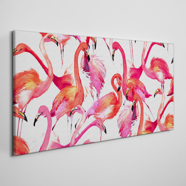 Schilderij op doek Roze flamingo's in een tropische dans