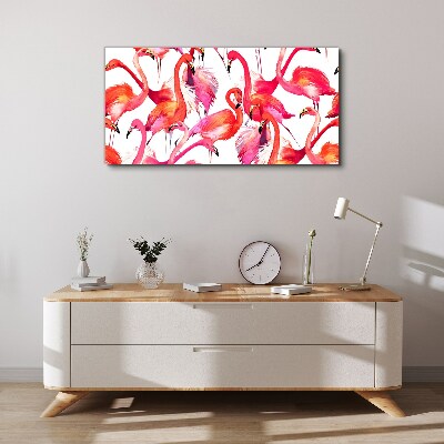 Schilderij op doek Roze flamingo's in een tropische dans