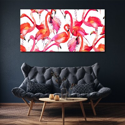 Schilderij op doek Roze flamingo's in een tropische dans
