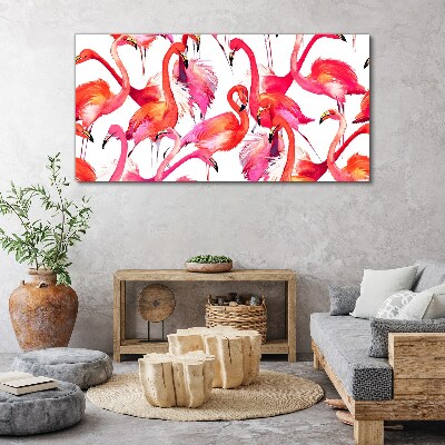 Schilderij op doek Roze flamingo's in een tropische dans
