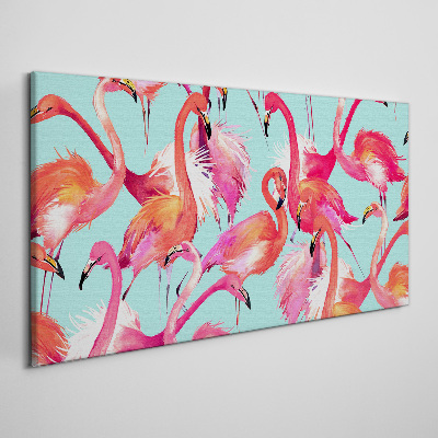 Canvas schilderij Roze flamingo's op een turquoise achtergrond
