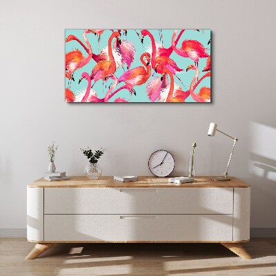 Canvas schilderij Roze flamingo's op een turquoise achtergrond
