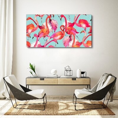 Canvas schilderij Roze flamingo's op een turquoise achtergrond