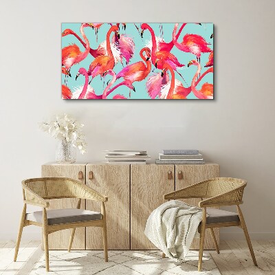 Canvas schilderij Roze flamingo's op een turquoise achtergrond
