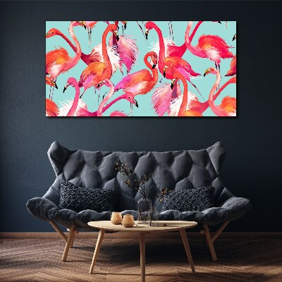 Canvas schilderij Roze flamingo's op een turquoise achtergrond