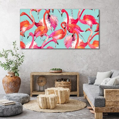 Canvas schilderij Roze flamingo's op een turquoise achtergrond