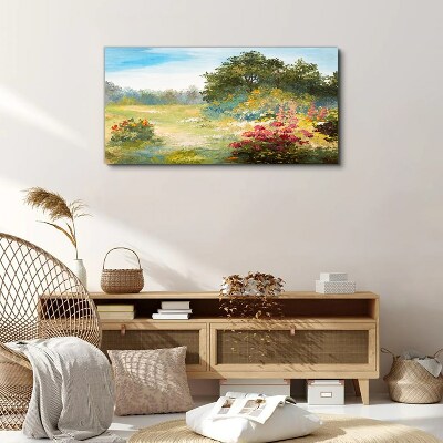 Canvas schilderij Bloemenlandschap van een zomermorgen