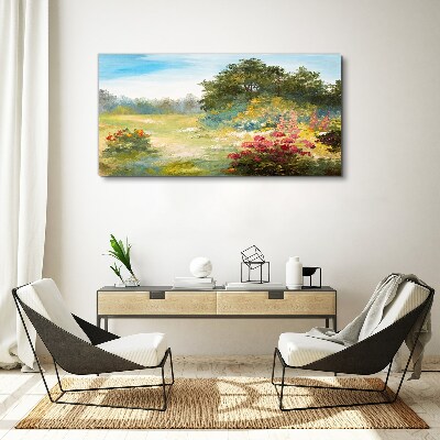 Canvas schilderij Bloemenlandschap van een zomermorgen