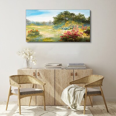 Canvas schilderij Bloemenlandschap van een zomermorgen
