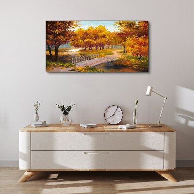 Foto op canvas Gouden brug in het herfstpark