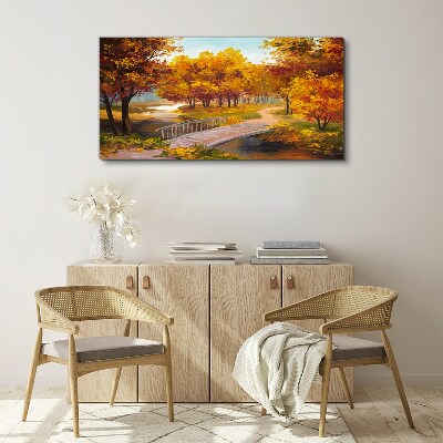 Foto op canvas Gouden brug in het herfstpark