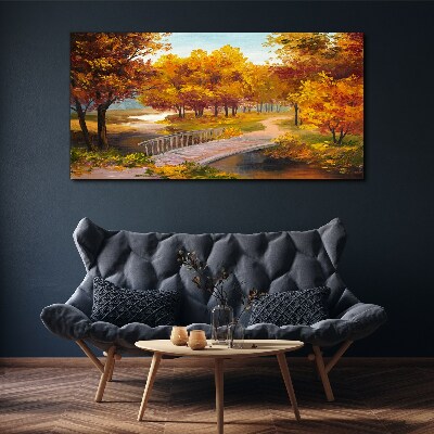 Foto op canvas Gouden brug in het herfstpark