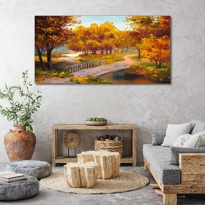 Foto op canvas Gouden brug in het herfstpark