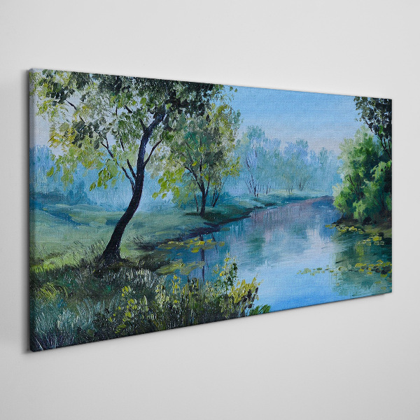 Schilderij op doek Een vredig landschap aan de rivier