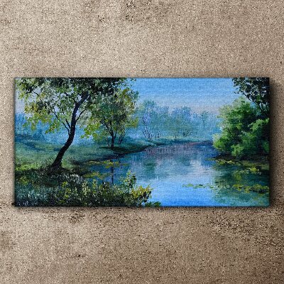 Schilderij op doek Een vredig landschap aan de rivier