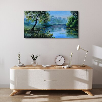 Schilderij op doek Een vredig landschap aan de rivier