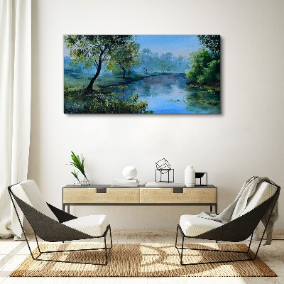 Schilderij op doek Een vredig landschap aan de rivier