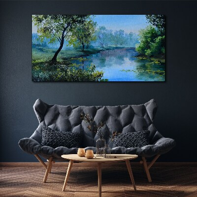 Schilderij op doek Een vredig landschap aan de rivier