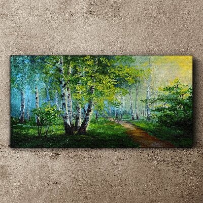 Foto op canvas Groen bos in de ochtendmist