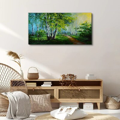 Foto op canvas Groen bos in de ochtendmist