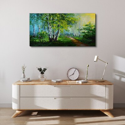 Foto op canvas Groen bos in de ochtendmist