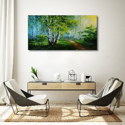 Foto op canvas Groen bos in de ochtendmist