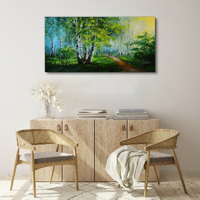 Foto op canvas Groen bos in de ochtendmist
