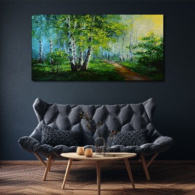 Foto op canvas Groen bos in de ochtendmist