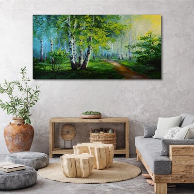 Foto op canvas Groen bos in de ochtendmist
