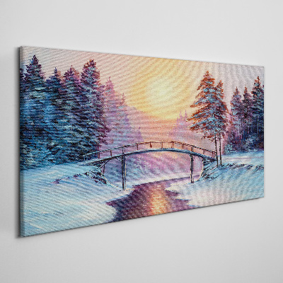Schilderij op doek Winterbrug in het zonlicht