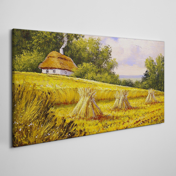 Schilderij op doek Gouden velden en een landhuis