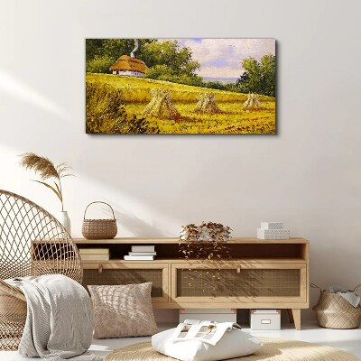 Schilderij op doek Gouden velden en een landhuis