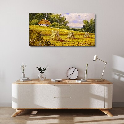 Schilderij op doek Gouden velden en een landhuis