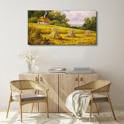 Schilderij op doek Gouden velden en een landhuis