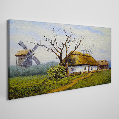 Canvas schilderij Landelijk landschap met een windmolen